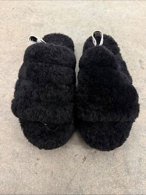 UGG Black Fluff Slide Slippers